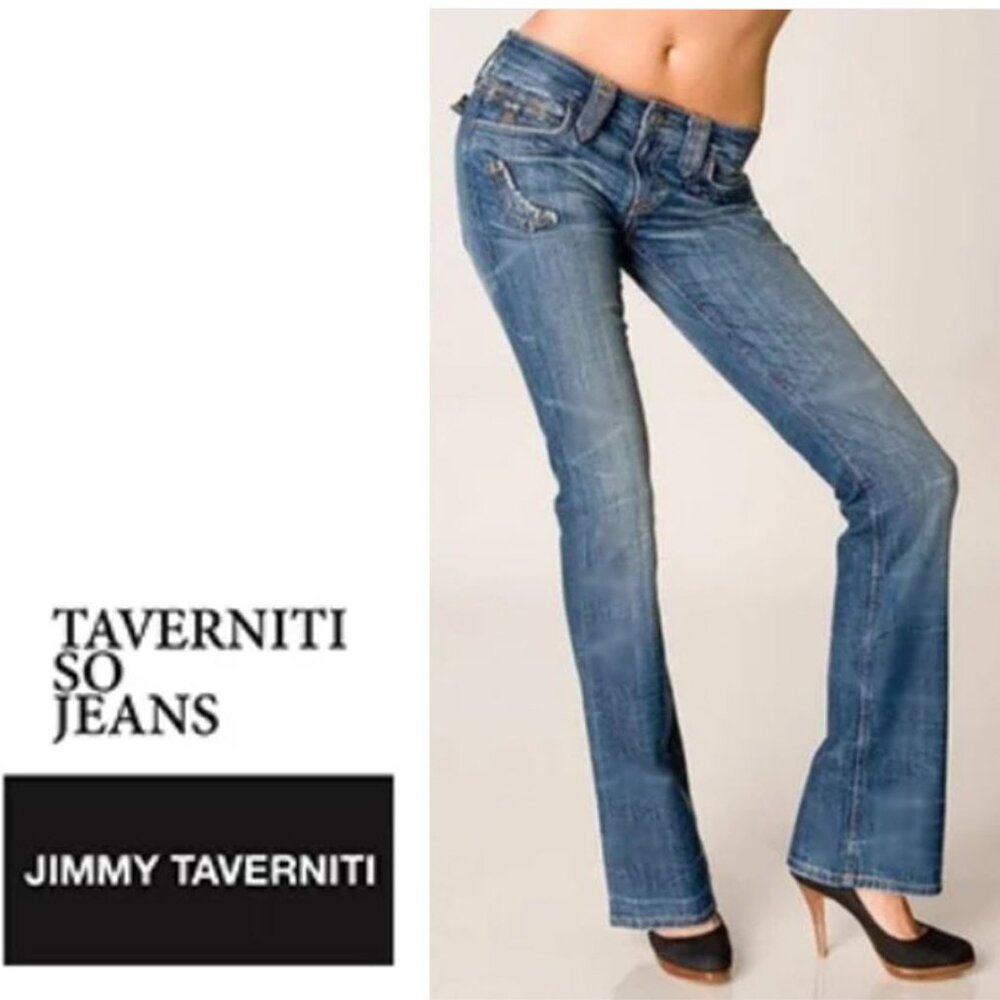 Taverniti So Jeans Janis Flare Distressed Low Rise Blue 29
